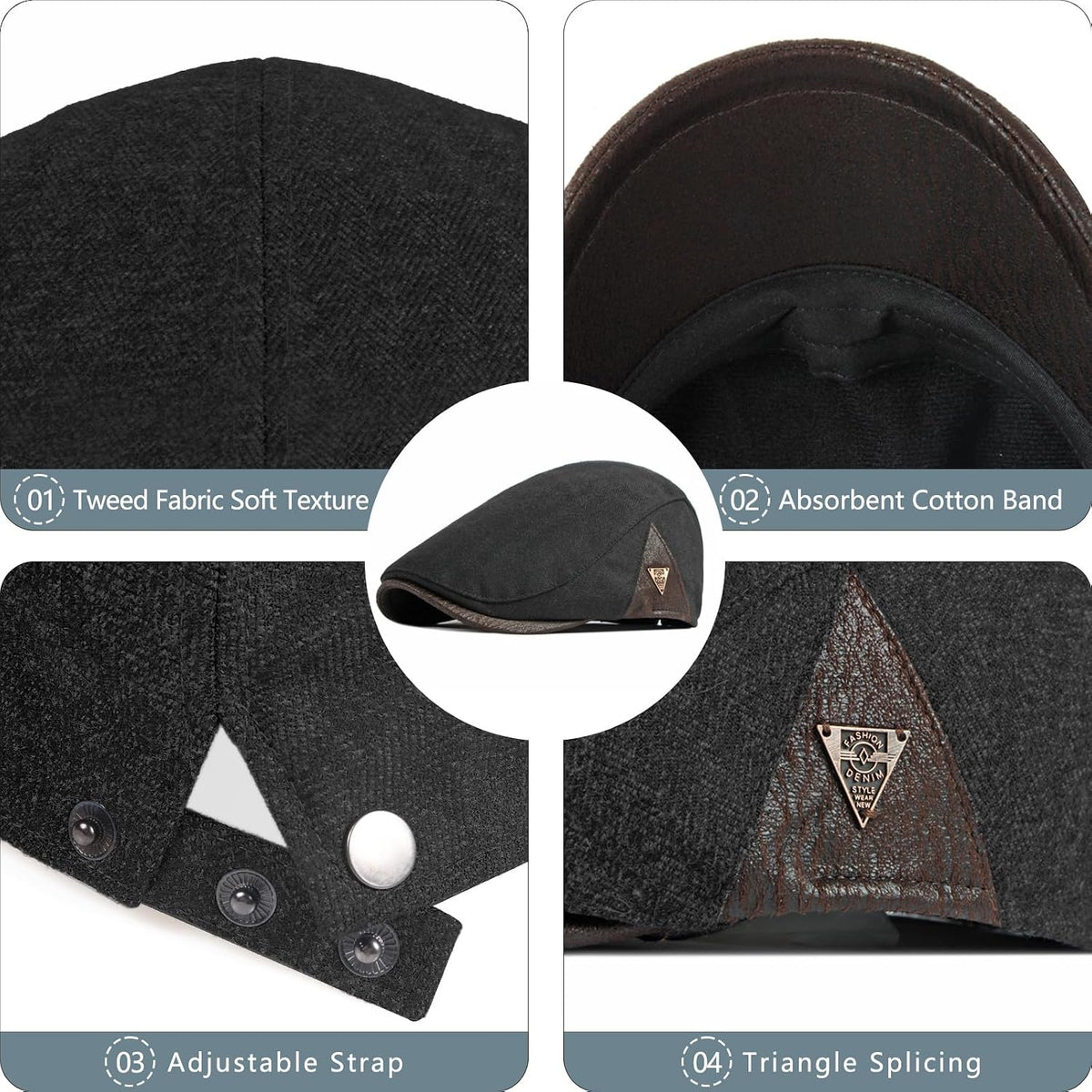 Men'S Cotton Newsboy Hat Adjustable Tweed Flat Cap for Men